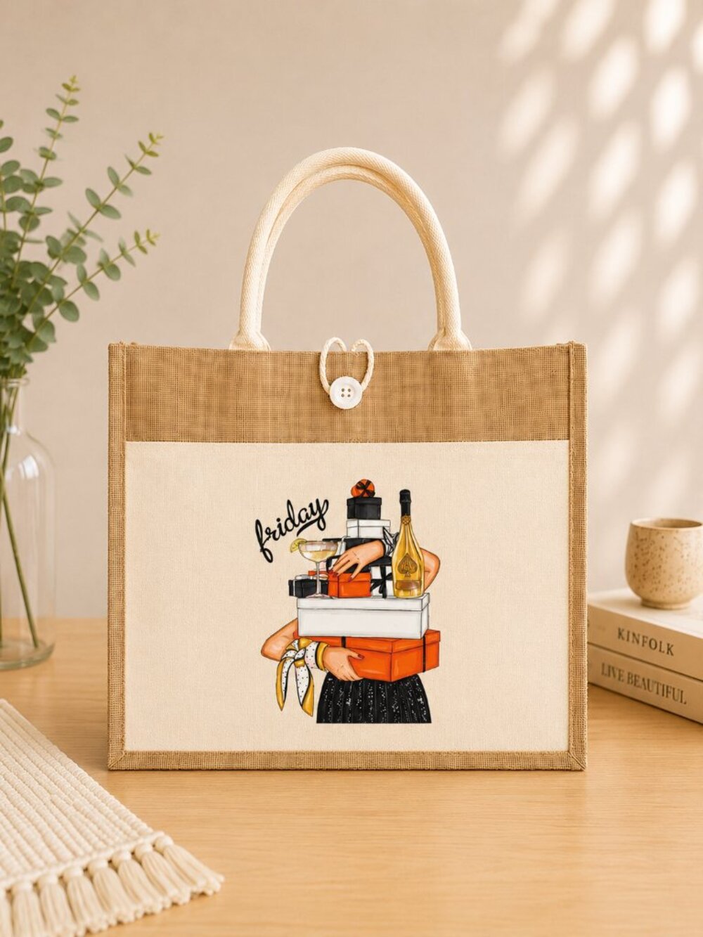 Custom Canvas Tote Bag, Large Size - Friday Theme Tote